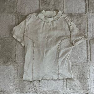 BDG Cream-colored Short sleeve Mock-neck with Reverse Seams, Urban Outfitters